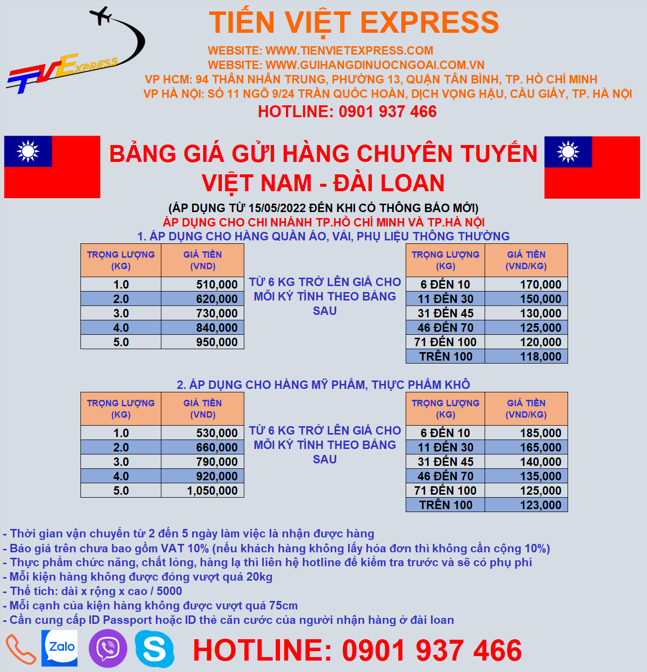 Gửi Hàng Đi Đài Loan – Tiến Việt Express – Tiến Việt Express